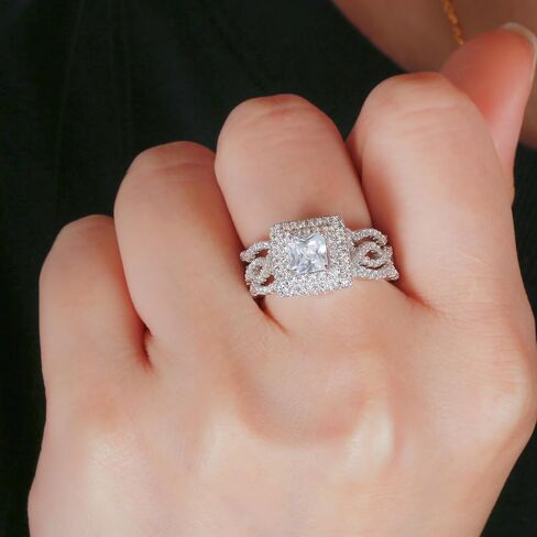 خاتم خطوبة من TRENDOLLA مقاس 1 قيراط من الزركونيا المكعبة للنساء، مجموعة خاتم زفاف من الفضة الإسترلينية مع طلاء الروديوم، مقاس 6-11، لا يسبب الحساسية، هدية لها (الذكرى السنوية، الاقتراح، عيد الحب) in Kuwait