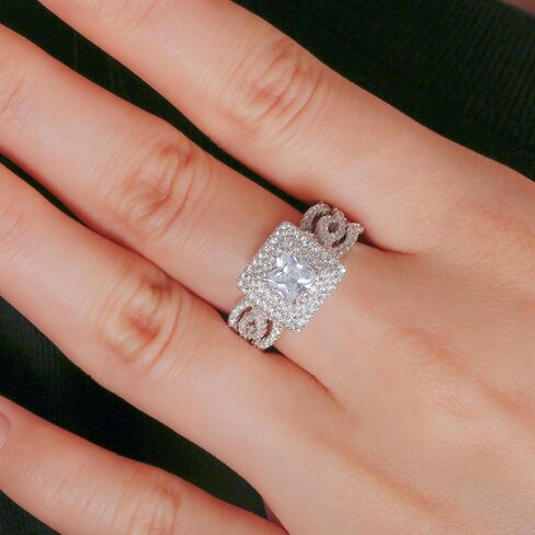 خاتم خطوبة من TRENDOLLA مقاس 1 قيراط من الزركونيا المكعبة للنساء، مجموعة خاتم زفاف من الفضة الإسترلينية مع طلاء الروديوم، مقاس 6-11، لا يسبب الحساسية، هدية لها (الذكرى السنوية، الاقتراح، عيد الحب) in Kuwait