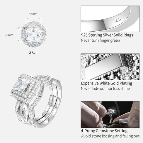 خاتم خطوبة من TRENDOLLA مقاس 1 قيراط من الزركونيا المكعبة للنساء، مجموعة خاتم زفاف من الفضة الإسترلينية مع طلاء الروديوم، مقاس 6-11، لا يسبب الحساسية، هدية لها (الذكرى السنوية، الاقتراح، عيد الحب) in Kuwait