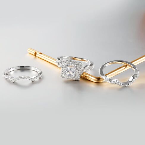 خاتم خطوبة من TRENDOLLA مقاس 1 قيراط من الزركونيا المكعبة للنساء، مجموعة خاتم زفاف من الفضة الإسترلينية مع طلاء الروديوم، مقاس 6-11، لا يسبب الحساسية، هدية لها (الذكرى السنوية، الاقتراح، عيد الحب) in Kuwait