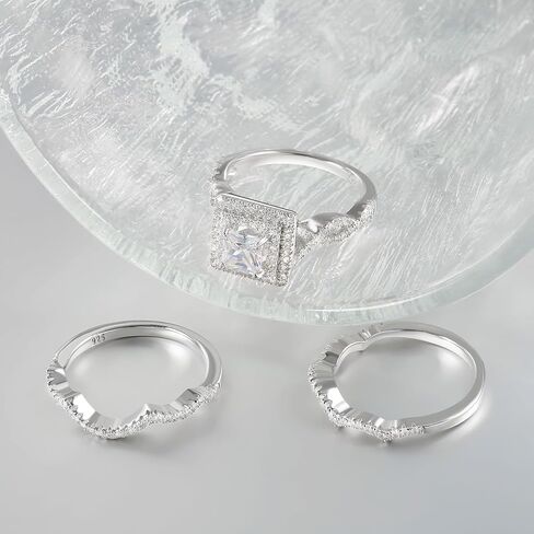 خاتم خطوبة من TRENDOLLA مقاس 1 قيراط من الزركونيا المكعبة للنساء، مجموعة خاتم زفاف من الفضة الإسترلينية مع طلاء الروديوم، مقاس 6-11، لا يسبب الحساسية، هدية لها (الذكرى السنوية، الاقتراح، عيد الحب) in Kuwait