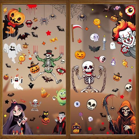6 Sheet/Set Halloween Electrostatic Window Stickers Cartoon Home Glass Mirror Ambient Decor Sticker 6 Styles 30 * 20 * 0.1cm in Saudi Arabia