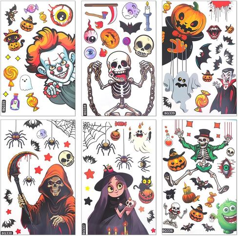 6 Sheet/Set Halloween Electrostatic Window Stickers Cartoon Home Glass Mirror Ambient Decor Sticker 6 Styles 30 * 20 * 0.1cm in Saudi Arabia