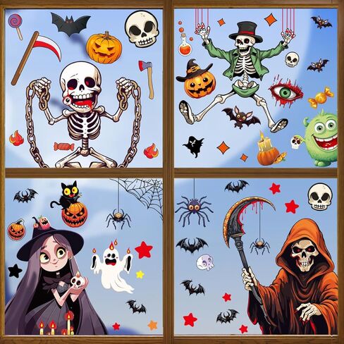 6 Sheet/Set Halloween Electrostatic Window Stickers Cartoon Home Glass Mirror Ambient Decor Sticker 6 Styles 30 * 20 * 0.1cm in Saudi Arabia