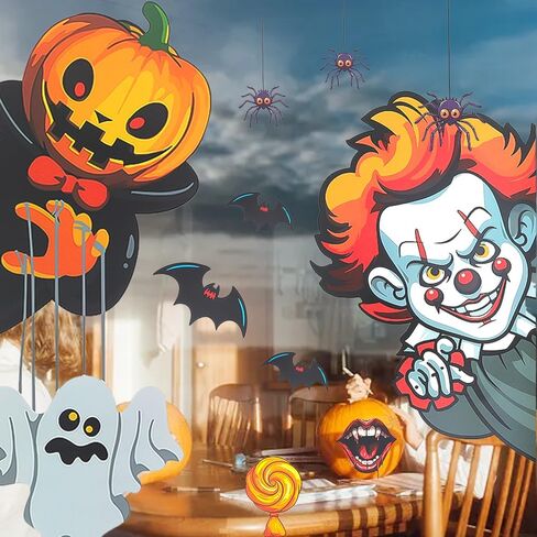 6 Sheet/Set Halloween Electrostatic Window Stickers Cartoon Home Glass Mirror Ambient Decor Sticker 6 Styles 30 * 20 * 0.1cm in Saudi Arabia