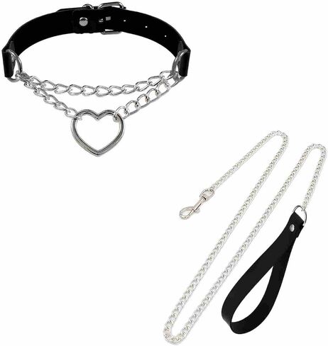 Love Heart Choker Necklace for Women, Leather Gothic Collar and Leash Set for Women Black Choker Collar Body Chain, Rave Punk Goth Accessories Body Chain Belt Jewelry for Halloween Sexy Cosplay in Saudi Arabia