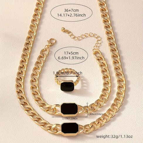 18K Gold Plated Enamel Cuban Link Chain Choker Necklace for Women Dainty Adjustable Bracelet Knuckle Midi Rings Statement Jewelry Set in Saudi Arabia