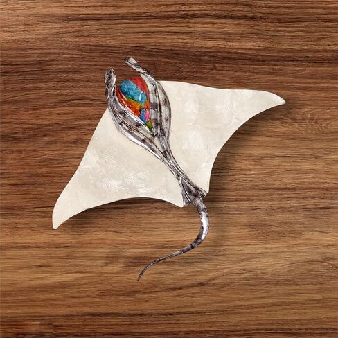 لافتة ديكور فنية جدارية معدنية من Stingray، مصنوعة يدويًا ومرسومة يدويًا بشكل ملون مع سمكة كابيز بيضاء لؤلؤية، تناسب نمط شاطئ المحيط الاستوائي الأنيق لحمام السباحة، والبار، والخارج، والإندور (14 × 10 × 2 بوصة) in Kuwait