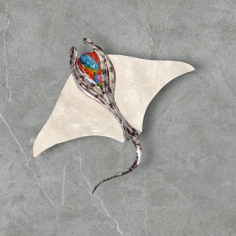 لافتة ديكور فنية جدارية معدنية من Stingray، مصنوعة يدويًا ومرسومة يدويًا بشكل ملون مع سمكة كابيز بيضاء لؤلؤية، تناسب نمط شاطئ المحيط الاستوائي الأنيق لحمام السباحة، والبار، والخارج، والإندور (14 × 10 × 2 بوصة) in Kuwait