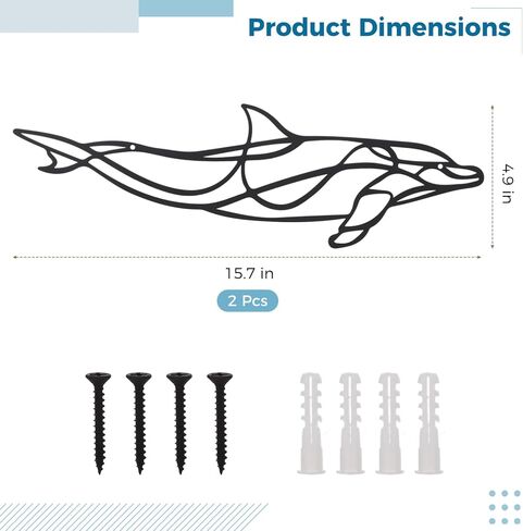 قطعتان من ديكور جدار الدلفين المعدني، فن الدلفين الخطي التجريدي، فن الغرفة البحرية مع طلاء مضاد للصدأ للديكورات الداخلية ذات الطابع الساحلي، ديكور منزلي للأسماك داخلي وخارجي، 15.7 × 4.9 بوصة in Kuwait