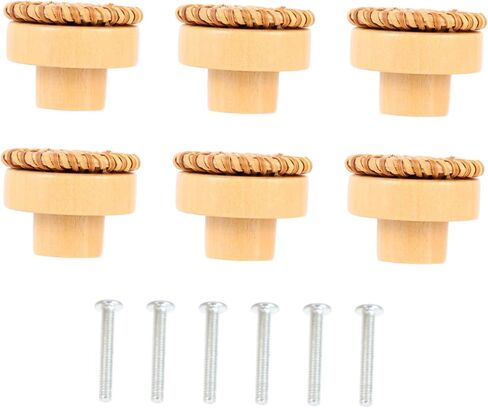 DOITOOL 6sets Rattan Wooden Drawer Pulls Cabinet Knobs Vanity Knobs Kitchen Cabinet Handles Wooden Pull Handles Drawer for Dressers in Kuwait