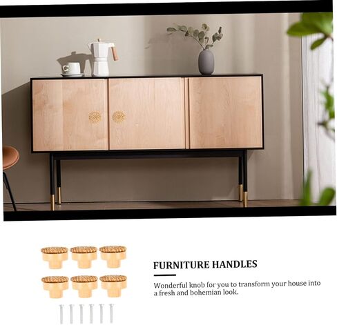 DOITOOL 6sets Rattan Wooden Drawer Pulls Cabinet Knobs Vanity Knobs Kitchen Cabinet Handles Wooden Pull Handles Drawer for Dressers in Kuwait