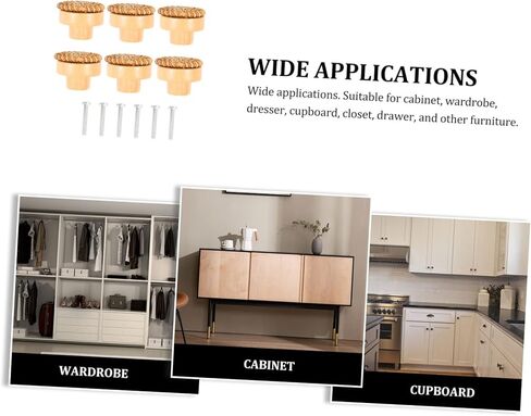 DOITOOL 6sets Rattan Wooden Drawer Pulls Cabinet Knobs Vanity Knobs Kitchen Cabinet Handles Wooden Pull Handles Drawer for Dressers in Kuwait
