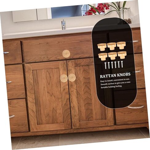 DOITOOL 6sets Rattan Wooden Drawer Pulls Cabinet Knobs Vanity Knobs Kitchen Cabinet Handles Wooden Pull Handles Drawer for Dressers in Kuwait
