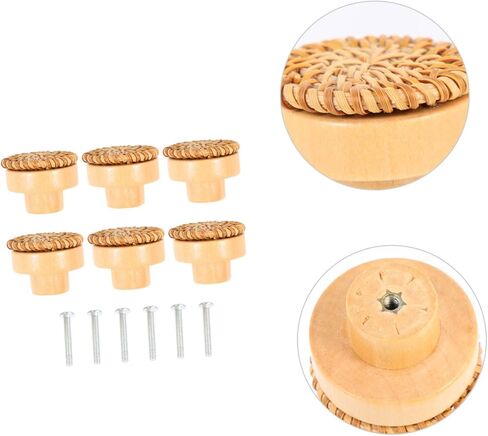 DOITOOL 6sets Rattan Wooden Drawer Pulls Cabinet Knobs Vanity Knobs Kitchen Cabinet Handles Wooden Pull Handles Drawer for Dressers in Kuwait