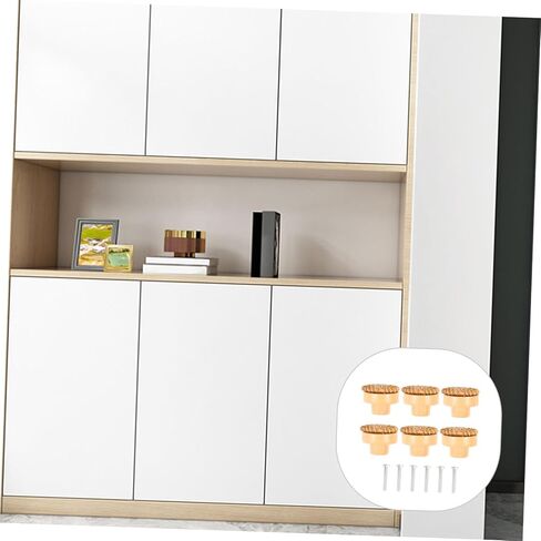 DOITOOL 6sets Rattan Wooden Drawer Pulls Cabinet Knobs Vanity Knobs Kitchen Cabinet Handles Wooden Pull Handles Drawer for Dressers in Kuwait