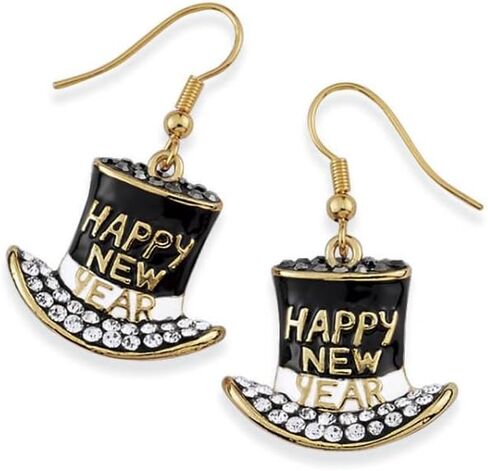SAGEFINDS Happy New Year’s Eve Party Hat Earrings | Enameled Goldplate and Crystal Festive Holiday Jewelry | Sparkling Rhinestone Accessory in Saudi Arabia
