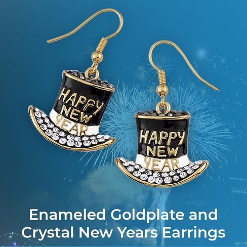SAGEFINDS Happy New Year’s Eve Party Hat Earrings | Enameled Goldplate and Crystal Festive Holiday Jewelry | Sparkling Rhinestone Accessory in Saudi Arabia
