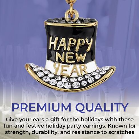 SAGEFINDS Happy New Year’s Eve Party Hat Earrings | Enameled Goldplate and Crystal Festive Holiday Jewelry | Sparkling Rhinestone Accessory in Saudi Arabia