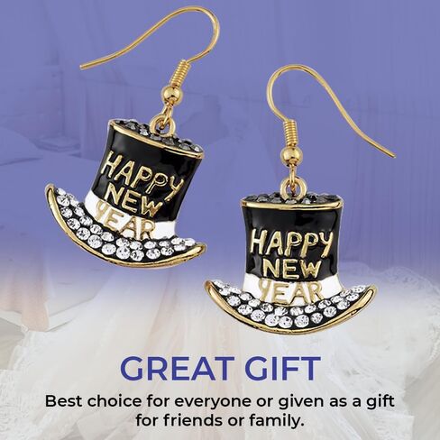 SAGEFINDS Happy New Year’s Eve Party Hat Earrings | Enameled Goldplate and Crystal Festive Holiday Jewelry | Sparkling Rhinestone Accessory in Saudi Arabia