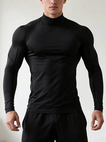 Men's Compression Long Sleeve Turtleneck Shirt, Stretch Athletic Base Layer for Gym, Sports, Workout, 1 Piece in Saudi Arabia