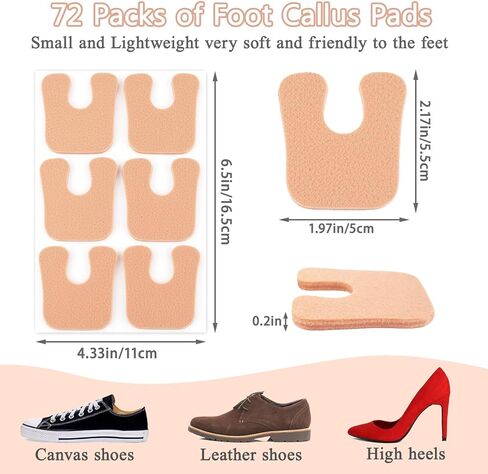 72Pcs U Shaped Callus Pads Self Adhesive Felt Foot Cushions for Plantar Pain Relief Brown Foot Callus Cushions to Prevent Rubbing Foot Care Pads for Men Women in Saudi Arabia