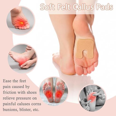 72Pcs U Shaped Callus Pads Self Adhesive Felt Foot Cushions for Plantar Pain Relief Brown Foot Callus Cushions to Prevent Rubbing Foot Care Pads for Men Women in Saudi Arabia