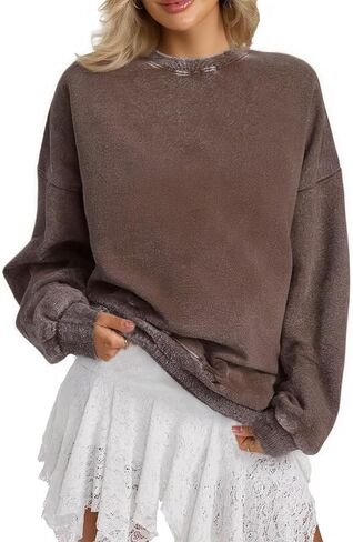 Yimoon Women's Oversized Acid Wash Sweatshirt Vintage Crewneck Sweatshirts Baggy Y2k Teen Clothes Outfits in Saudi Arabia