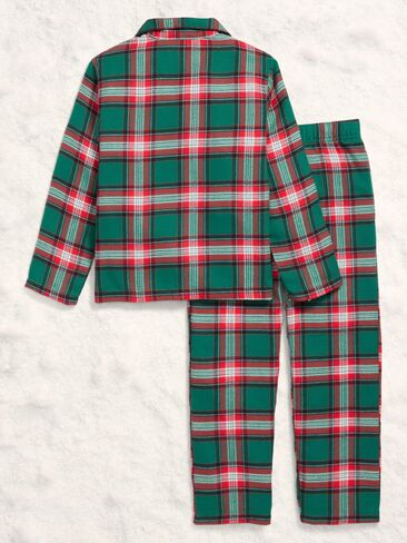 Old Navy Printed Gender-Neutral Button-Front Pajama Set for Kids - Green Plaid (Match the Fam!) in Saudi Arabia