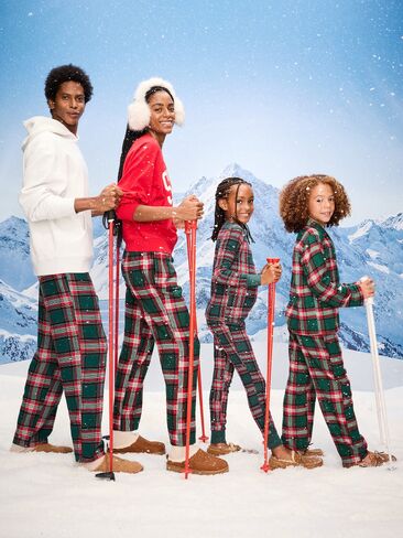 Old Navy Printed Gender-Neutral Button-Front Pajama Set for Kids - Green Plaid (Match the Fam!) in Saudi Arabia