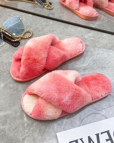 Women's Fuzzy Memory Foam Slippers Cross Band House Shoes Cozy Soft in Saudi Arabia
