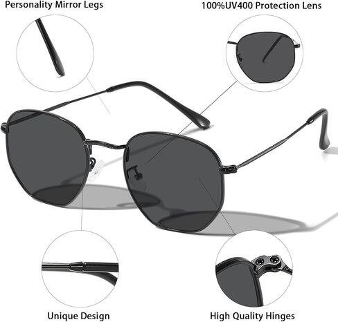 aisswzber Metal Hexagonal Polarized Sunglasses Small Frame Unisex Shades for Women Men UV Protection Lightweight Glasses in Saudi Arabia