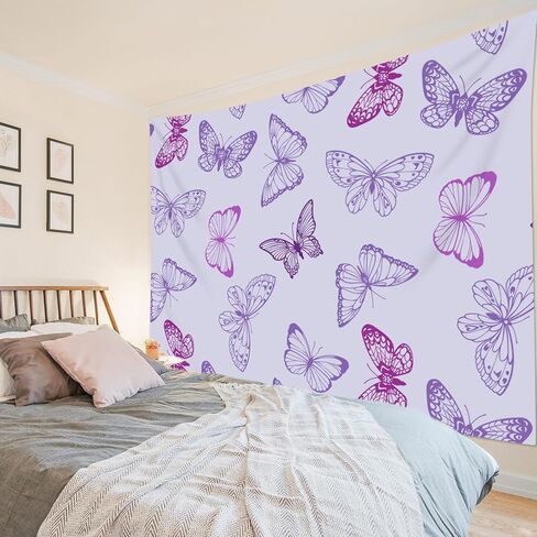 MEUNEAR Purple Butterfly Tapestry Vintage Butterfly Tapestry Wall Hanging Fantasy Wall Art for Living Room Bedroom Dorm Party Decorations Blanket, 40L X 60W inches in Saudi Arabia