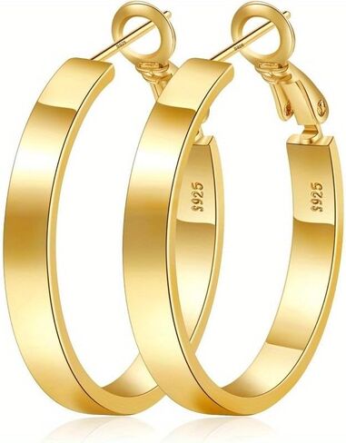 925 Sterling Silver Hoop Earrings for Women – 14k Gold-Plated, Large Lightweight Hypoallergenic, Holiday Gift in Saudi Arabia