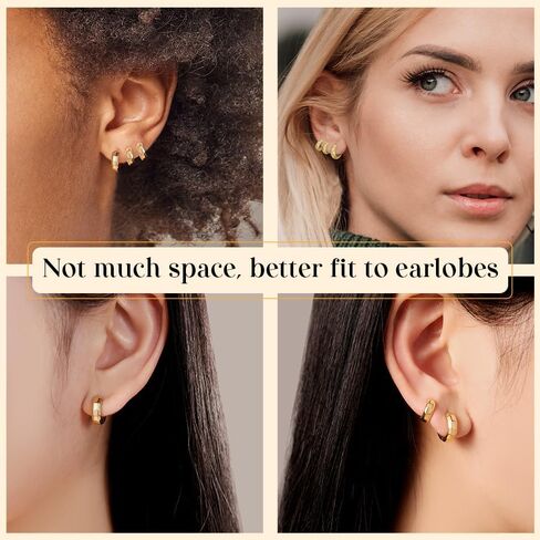 3 Pairs Small Chunky Gold Hoop Earrnigs Stack for Women, 14K Gold Plated Lightweight Trendy Sparkled Hypoallergenic Huggie Hoop Earrings Set for Multiple Piercing in Saudi Arabia