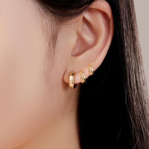 3 Pairs Small Chunky Gold Hoop Earrnigs Stack for Women, 14K Gold Plated Lightweight Trendy Sparkled Hypoallergenic Huggie Hoop Earrings Set for Multiple Piercing in Saudi Arabia