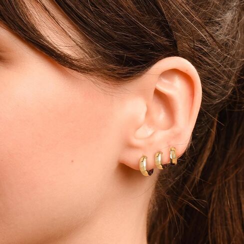 3 Pairs Small Chunky Gold Hoop Earrnigs Stack for Women, 14K Gold Plated Lightweight Trendy Sparkled Hypoallergenic Huggie Hoop Earrings Set for Multiple Piercing in Saudi Arabia
