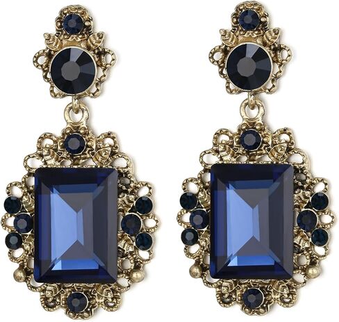 BriLove Victorian Style Statement Dangle Pierced Earrings for Women,Stunning Shiny Crystal Inspired Emerald Cut Earring for Costume Party Prom Jewelry Acessories in Saudi Arabia