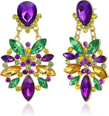 NextArt Mardi Gras Earrings for Women Purple Green Yellow Fleur De Lis Charm Dangle Earrings Carnival Parade Jewelry Gifts Party Outfit Costume Accessories in Saudi Arabia