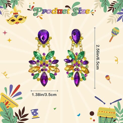 NextArt Mardi Gras Earrings for Women Purple Green Yellow Fleur De Lis Charm Dangle Earrings Carnival Parade Jewelry Gifts Party Outfit Costume Accessories in Saudi Arabia