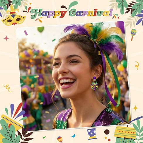 NextArt Mardi Gras Earrings for Women Purple Green Yellow Fleur De Lis Charm Dangle Earrings Carnival Parade Jewelry Gifts Party Outfit Costume Accessories in Saudi Arabia