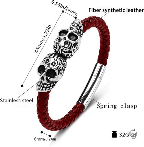 سوار VA JENT للرجال من الجلد على شكل جمجمة، أساور من الجلد الطبيعي من الفولاذ المقاوم للصدأ 316L للرجال - سوار معصم هدية للزوج والابن in Kuwait