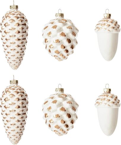 DN DECONATION Glass Pine Cone Ornament Hanging Acorn Ornaments for Christmas Tree, Sparking Golden Brushed Natural Style Decor for Woodland, Tabletop Xmas Tree & Holiday Home (6-Piece, White & Gold) in Saudi Arabia