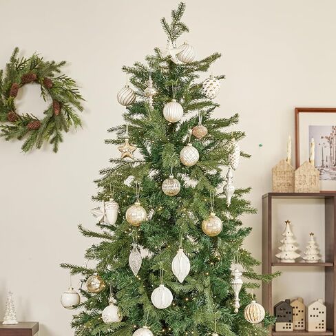 DN DECONATION Glass Pine Cone Ornament Hanging Acorn Ornaments for Christmas Tree, Sparking Golden Brushed Natural Style Decor for Woodland, Tabletop Xmas Tree & Holiday Home (6-Piece, White & Gold) in Saudi Arabia