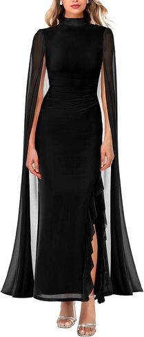 Lrady Women's Wedding Guest Dress Evening Gowns High Neck Formal Cocktail Party Maxi Bodycon Dresses with Cape Sleeve in Saudi Arabia