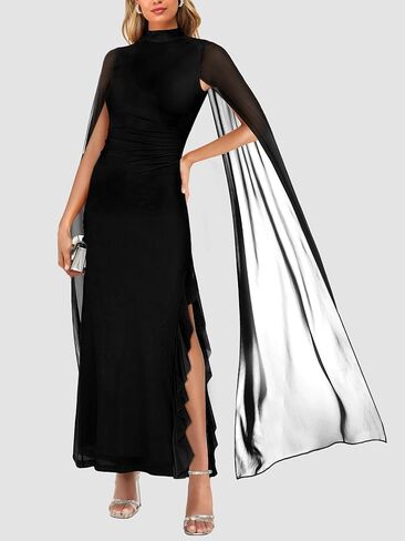 Lrady Women's Wedding Guest Dress Evening Gowns High Neck Formal Cocktail Party Maxi Bodycon Dresses with Cape Sleeve in Saudi Arabia
