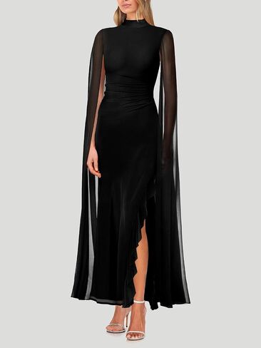 Lrady Women's Wedding Guest Dress Evening Gowns High Neck Formal Cocktail Party Maxi Bodycon Dresses with Cape Sleeve in Saudi Arabia