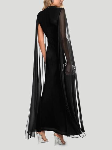 Lrady Women's Wedding Guest Dress Evening Gowns High Neck Formal Cocktail Party Maxi Bodycon Dresses with Cape Sleeve in Saudi Arabia