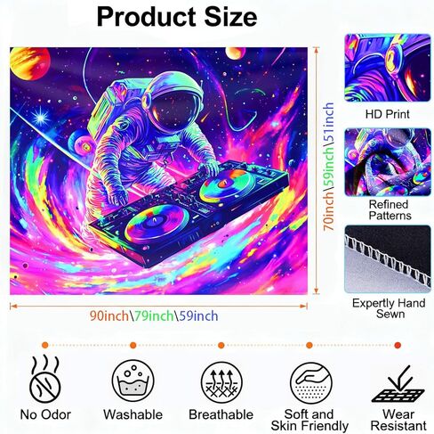 نسيج Seewan Blacklight لغرفة النوم، جدار متوهج تفاعلي للأشعة فوق البنفسجية معلق للديكور الجمالي لجدران غرفة النوم وغرفة المعيشة، قماش فلورسنت كبير 79 × 59 بوصة in Kuwait