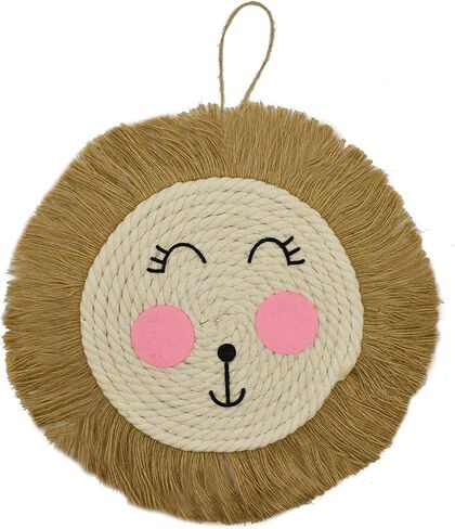 Pinenjoy 13.39inch Lion Head Hand-Woven Cotton and Linen Wall Hanging Decor Cartoon Animal Knitted Pendant Cute Round Wall Art Craft Decor for Nursery Childrens Room Bedroom Living Room in Saudi Arabia